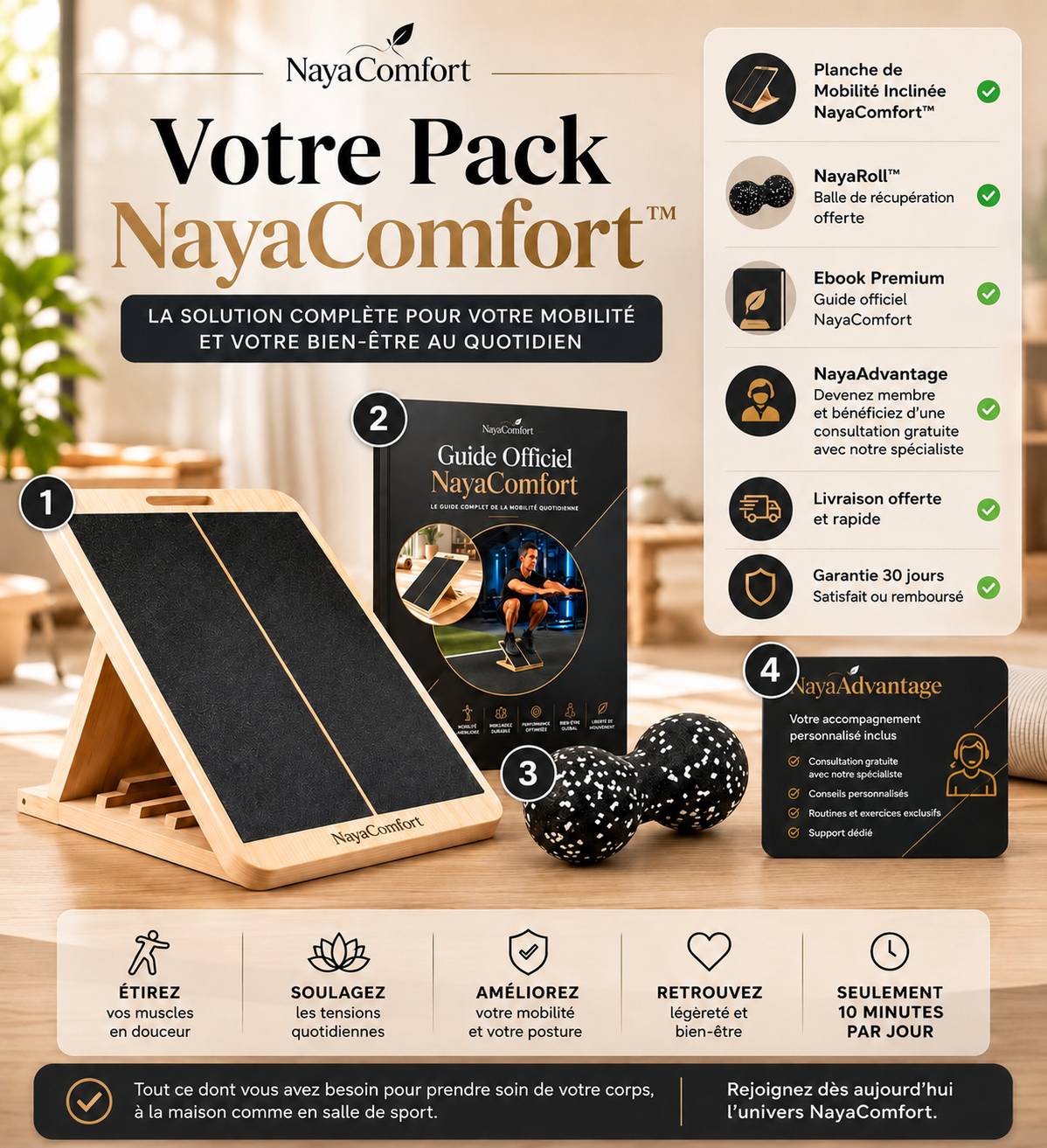 Planche d'Étirement Inclinée NayaComfort™ (+ Balle de Massage, Guide NayaComfort & Séance de Coaching Offerte)
